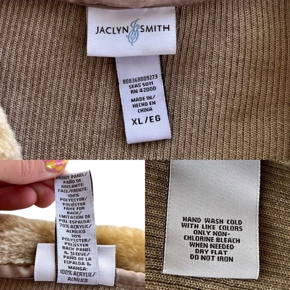 Jaclyn Smith Womens Sz XL Tan Faux Fur Collar Suede Front Knit Penny Lane Jacket - Picture 3 of 16